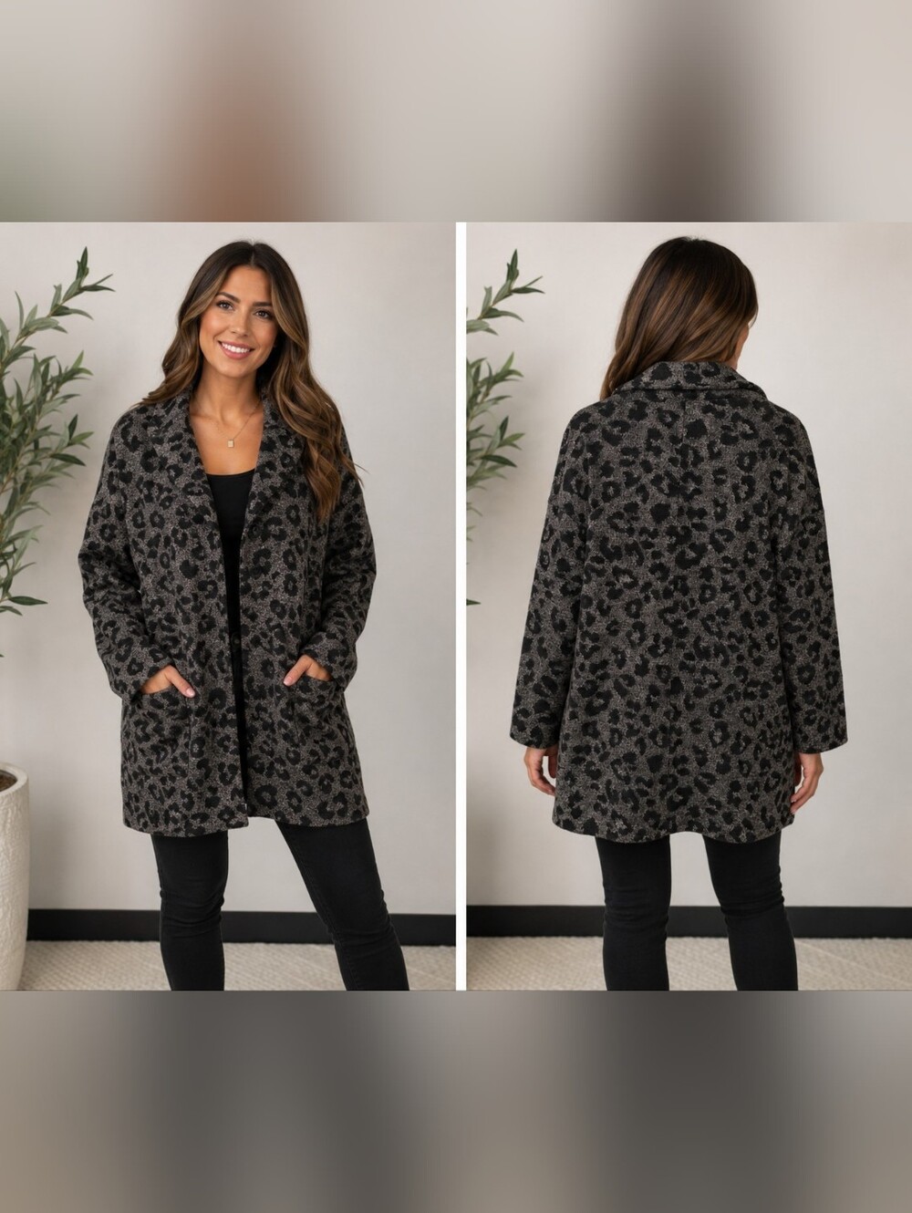 Madewell Texture & Thread Leopard Print Sweater Blazer Cardigan M Gray Black